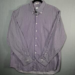 Peter Millar‎ Men Purple White Striped Cotton Button Up Shirt Size XL